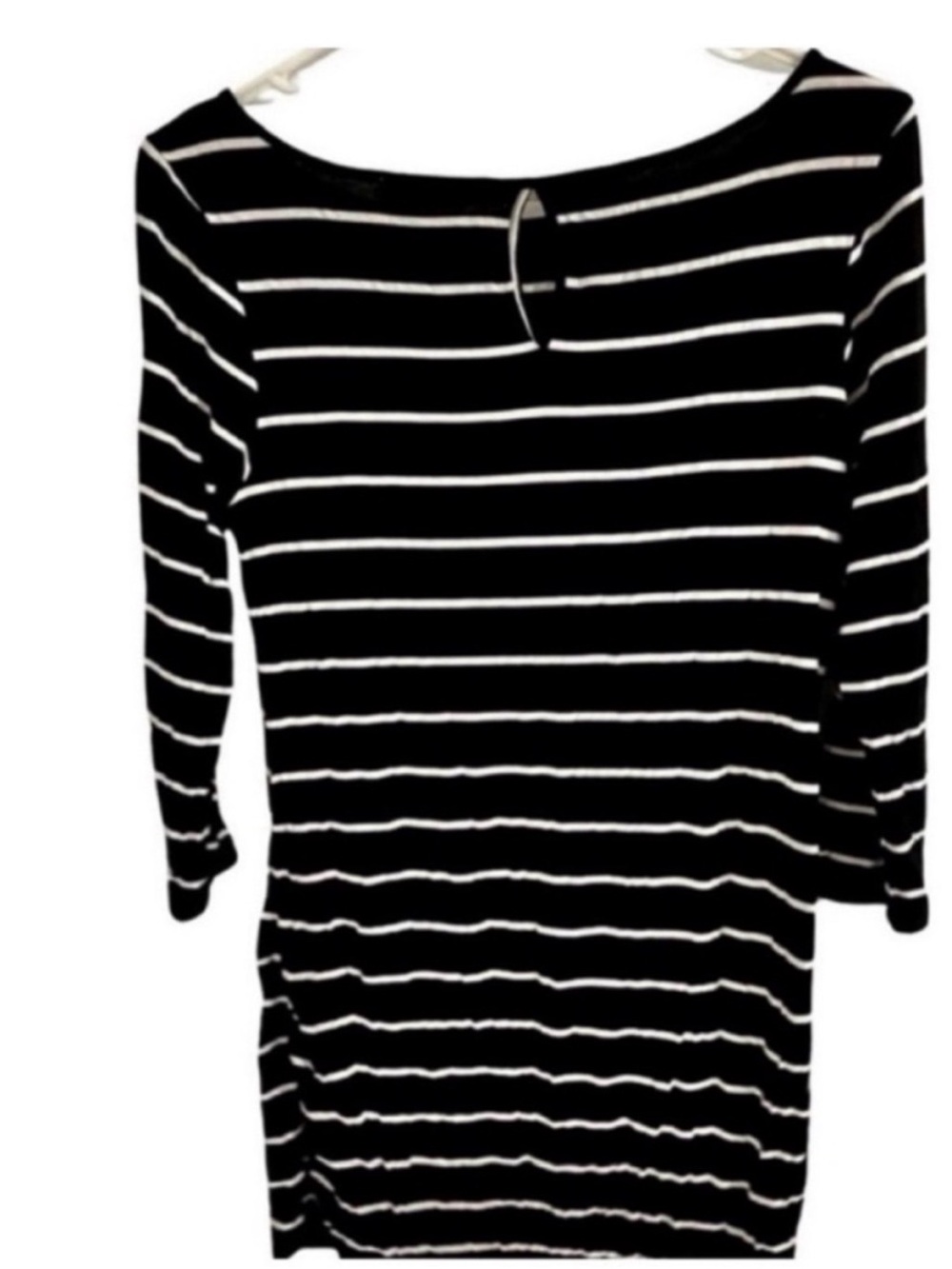 Black & White Striped Maternity Top | Size Medium | Boat Neck | Ruched Sides - Picture 3 of 4